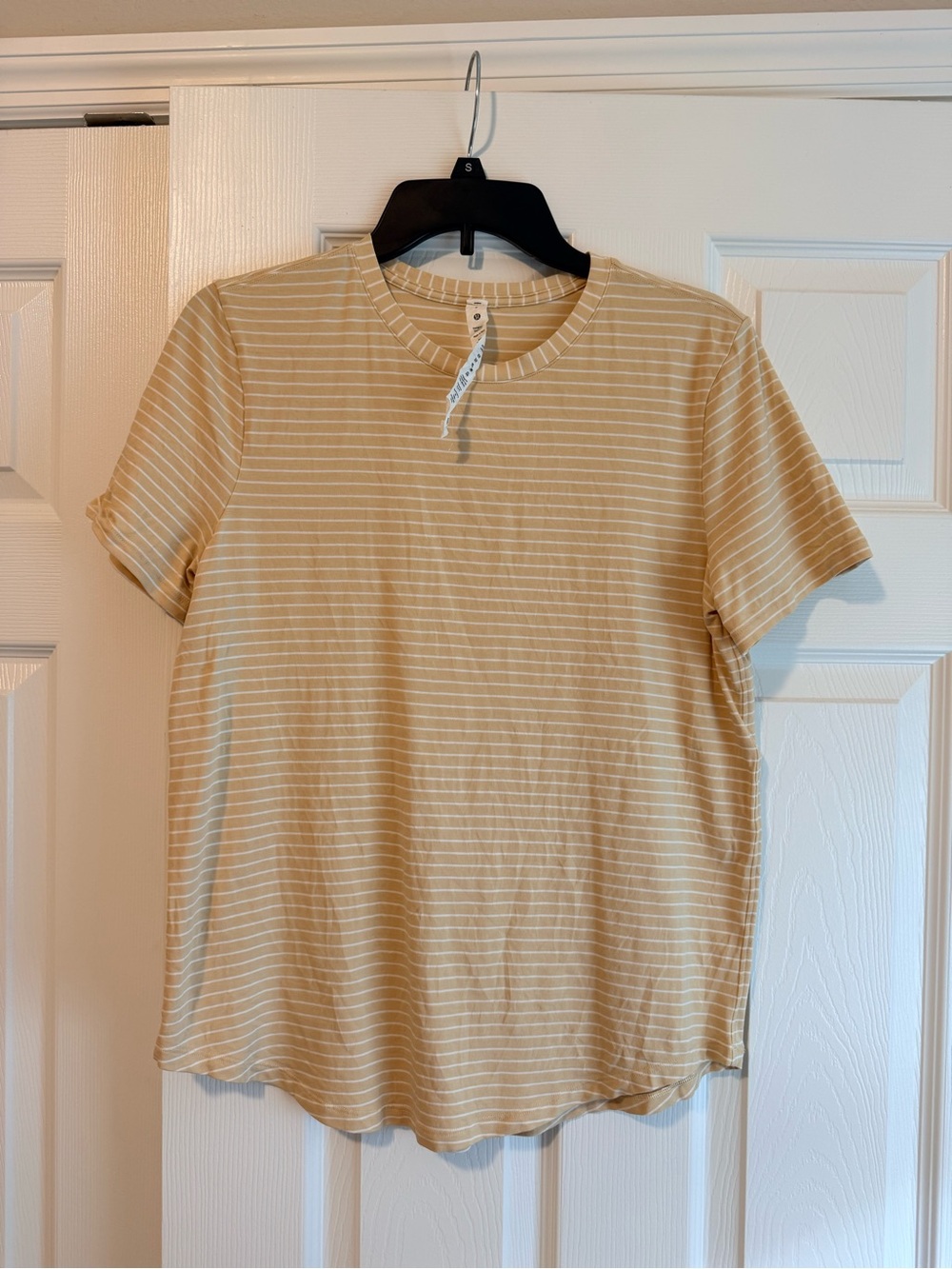 lululemon athletica Tan and White Striped Short-Sleeve Crew
